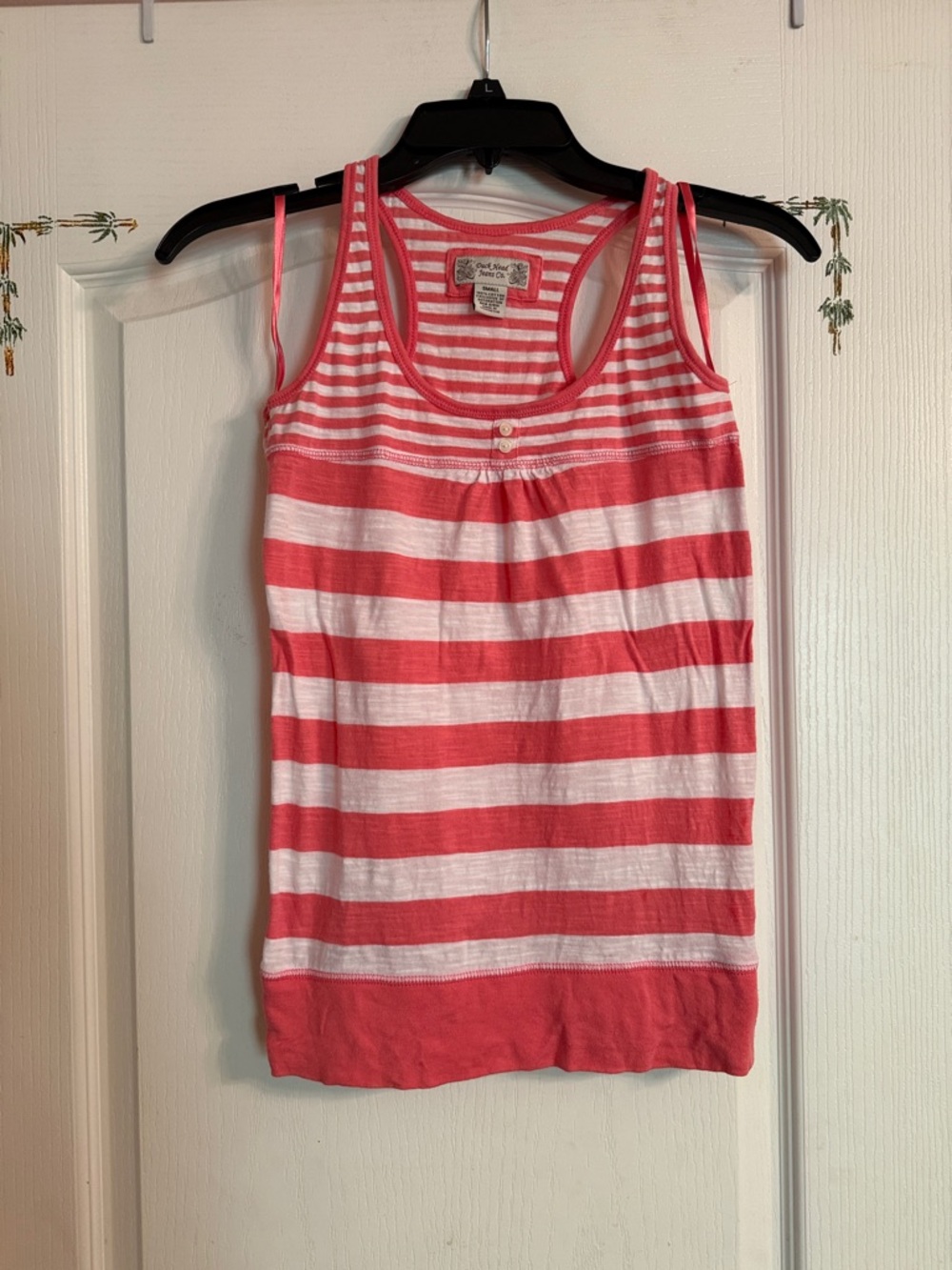 Duck Head Coral and White Striped Racerback Tank